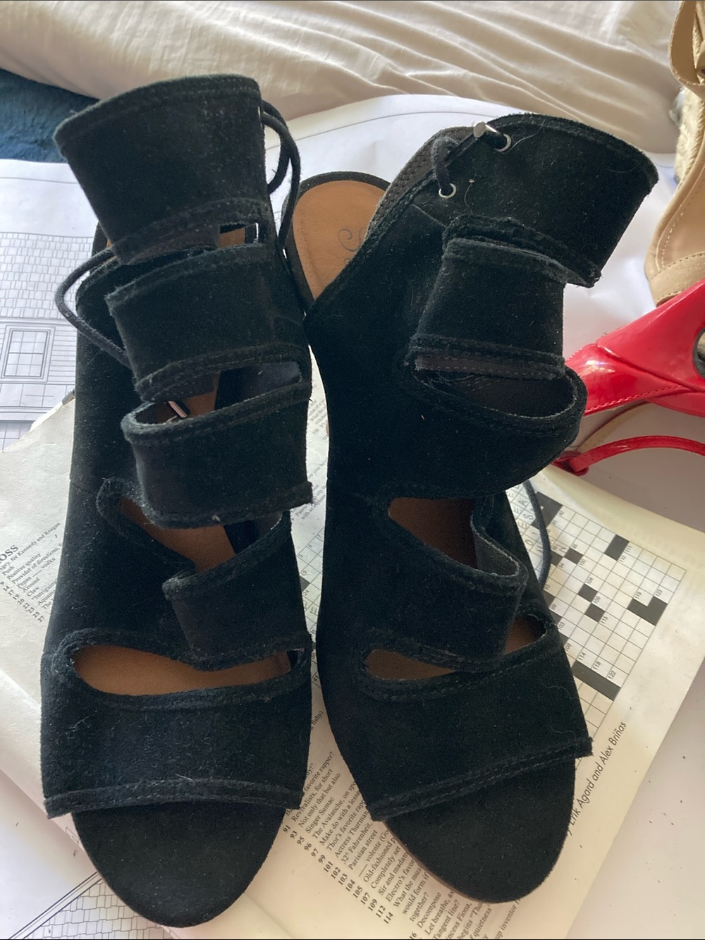 Seychelles Black Suede Strappy Open-Toe Heels